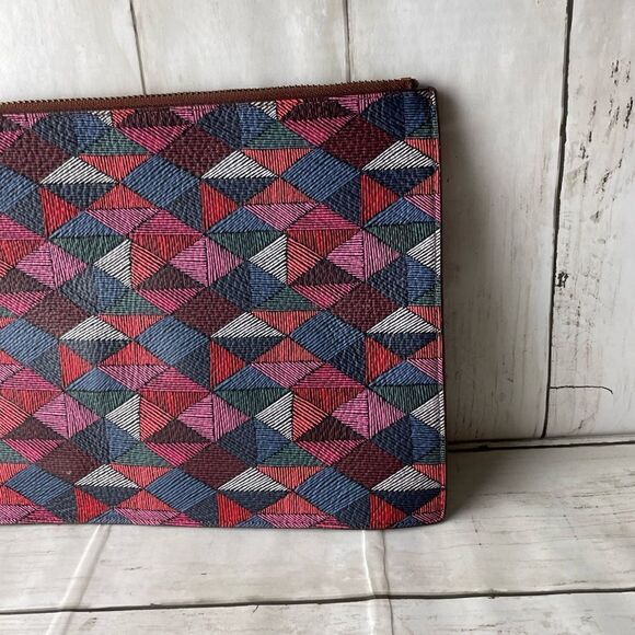 Fossil Clutch Bag Multicolor Leather 11 by 7.5 inches - Picture 3 of 12